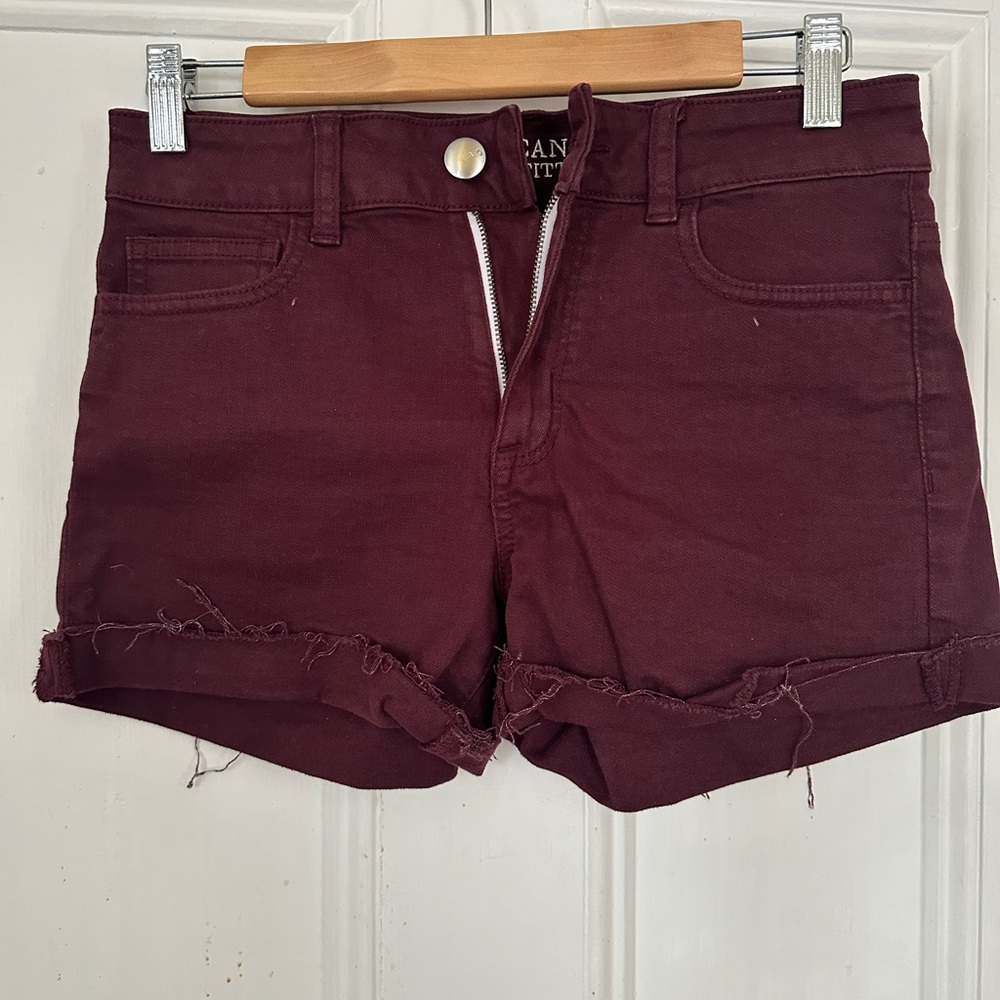 American Eagle Outfitters Maroon Jean Shorts Hi-Rise Cuffed